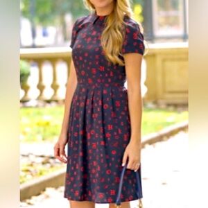 Brooks Brothers Black and Red Pleated A-line Dress